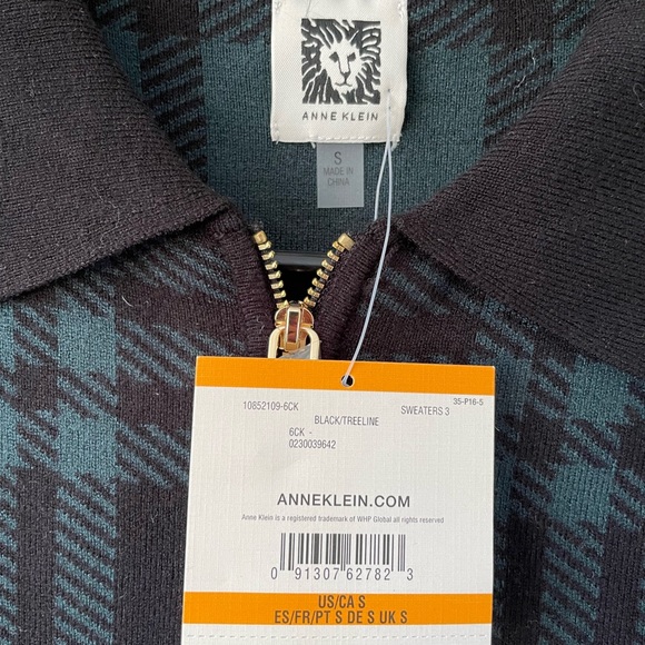 Anne Klein BLACK/TREELINE green & black patterned sweater - Picture 3 of 3